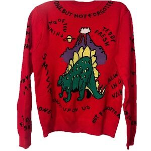 Teddy Fresh Red Gone But Not Forgotten Dinosaur Knit Sweater Unisex Men's Small